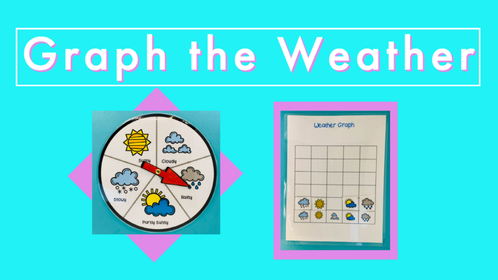 Graph the weather image. There is a picture of the graph to be used. Also their is a weather wheel that can be spun to graph the weather icon from the wheel. 