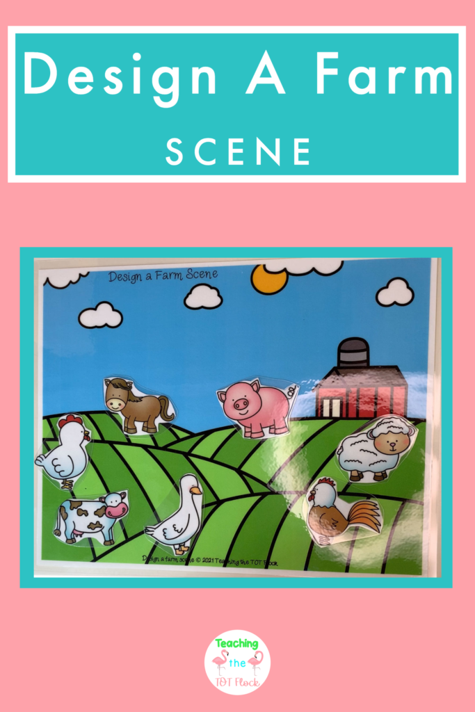 The design a farm scene shows this activity completed. There is no wrong way to design a farm scene. The activity will boost self confidence and creativity skills. 