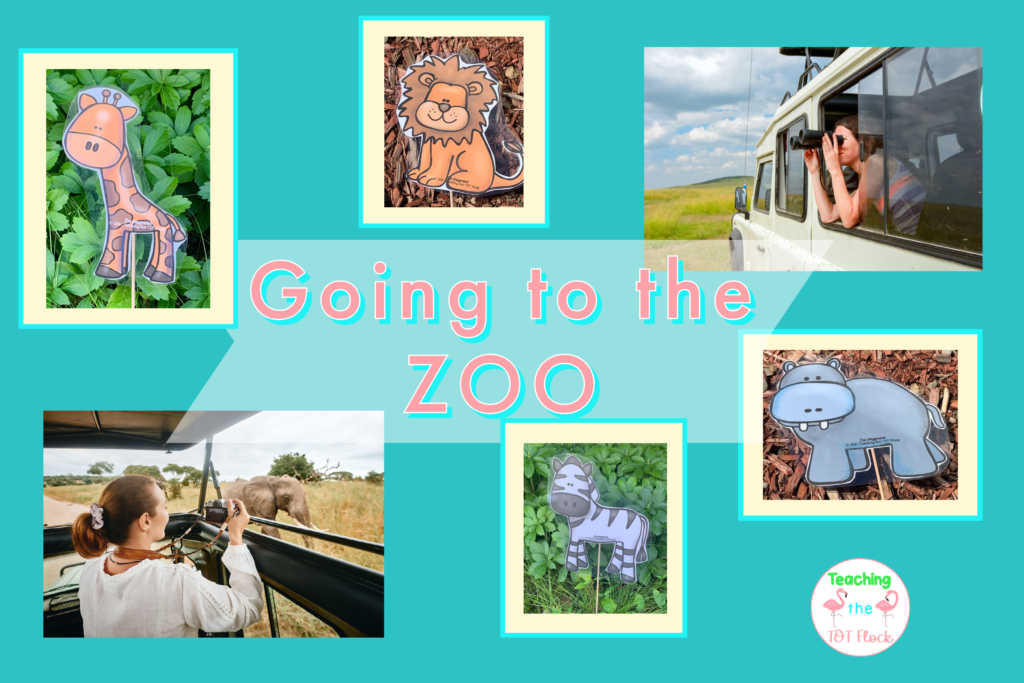 The going to the zoo activity is interactive for the children to imitate going on a field trip to a zoo. I place the animal icons around the playground to look like a zoo. 