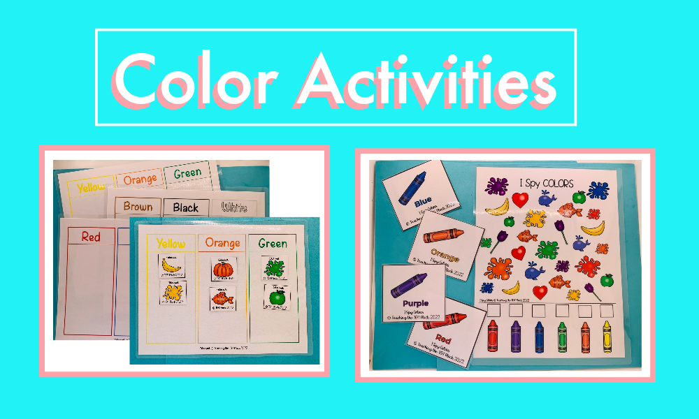 Some interactive color activities are a color sort and color I spy. Children can also add math when counting the like items that they sort or see. 