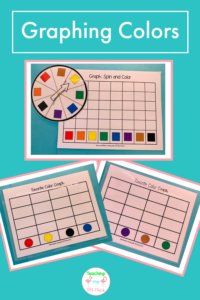 The graphing colors image shows the spin and graph activity. Children can spin to see what color to graph on the graph sheet. 