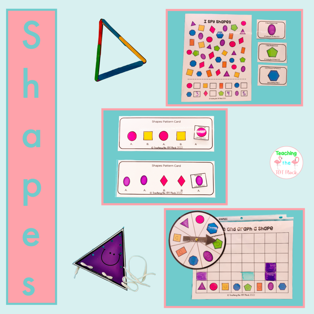 The image shows various activities that are included inside the shapes product. By clicking the image you can learn more about shapes preschool.