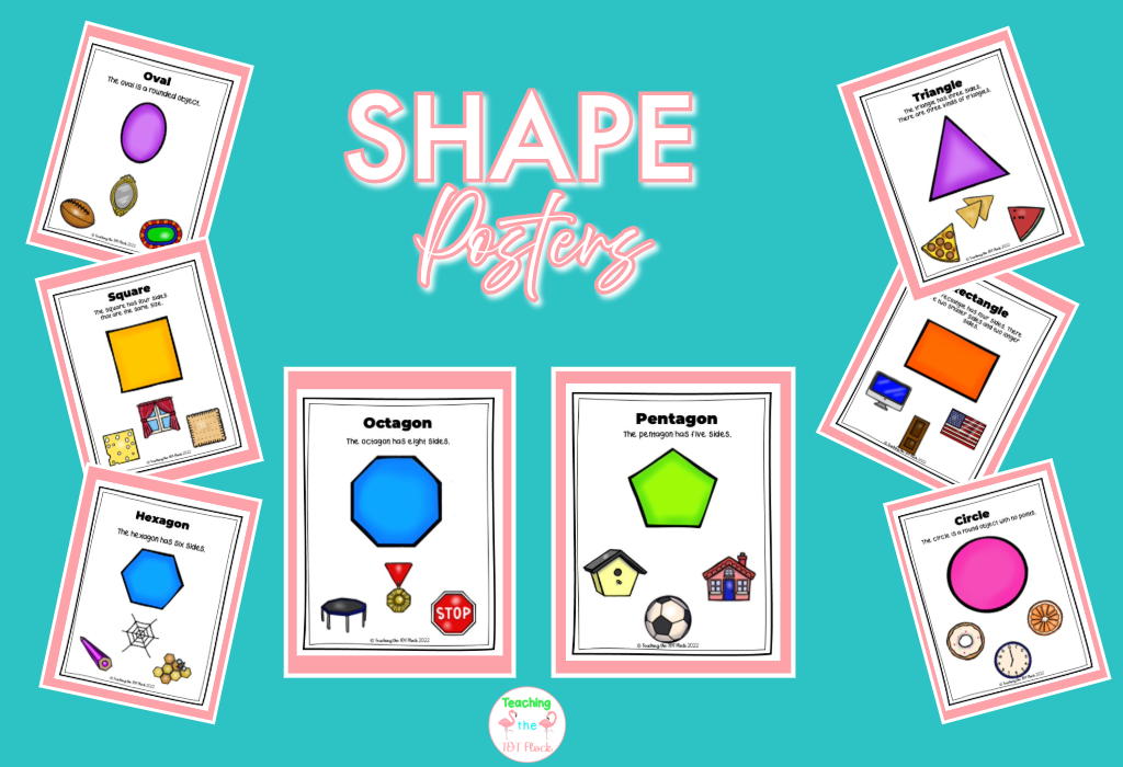 The image showcases the various posters inside the shapes product with images in life that share the shape characteristics. 