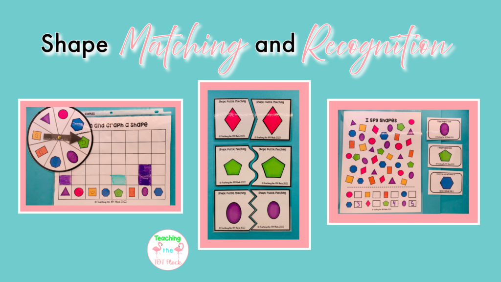 Some activities for matching include spin and graph, shape matching, and I spy shapes. 