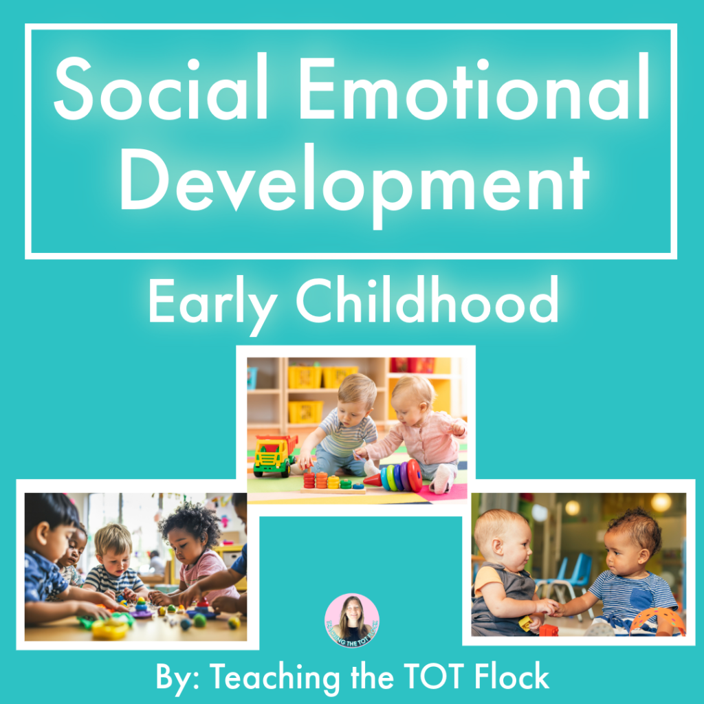 This is the title image for the blog Social emotional Development Early Childhood. The pictures show children playing  and interacting with each other. 